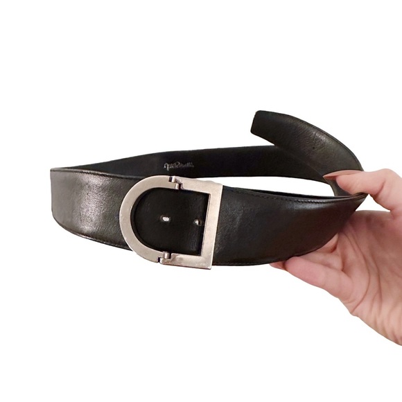 Eli Rossetti Black Leather Belt with Silver Buckle - Picture 1 of 5